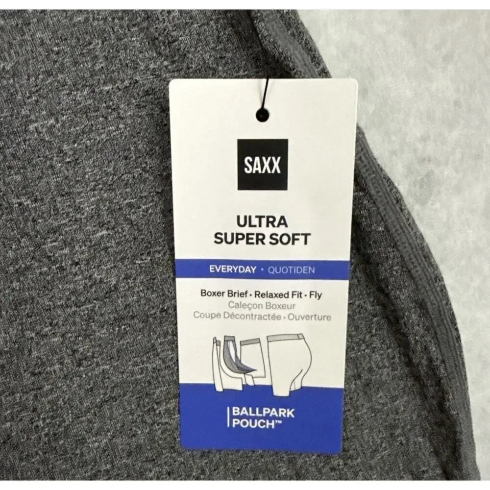 SAXX Boxer Brief Mens 3XL Gray Ultra Super Soft BallPark Pouch Fly NWT